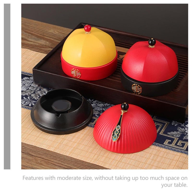 Red Decorative Ashtray with Lid Creative Desktop Cigarette Ash Holder for Home Office Table Ornament - Image 5