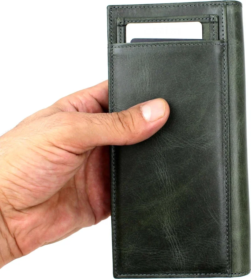 ديرسي كلوب Men's Genuine Leather Khaki Color Phone Compartment Card Holder Wallet