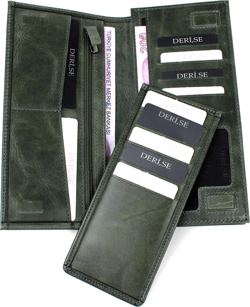 ديرسي كلوب Men's Genuine Leather Khaki Color Phone Compartment Card Holder Wallet
