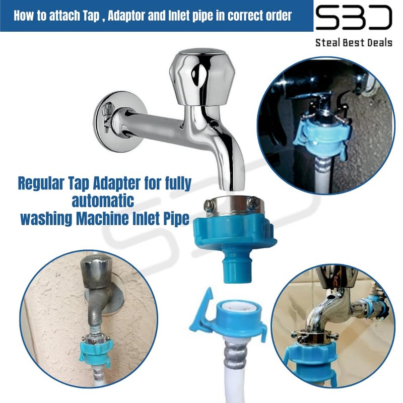 SBD SBD Fully Automatic Washing Machine Tap Connector Tap Adapter for Washing Machine Inlet Pipe Tap Connector for Water Pipe Easy Install Washing Machine Tap Adapter Blue Pack of 2 - Image 2