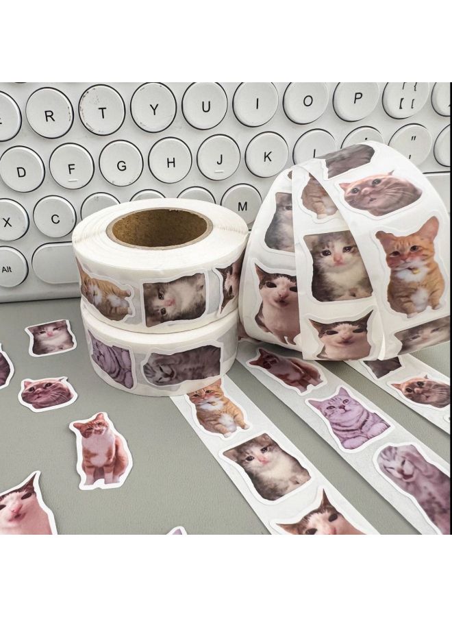 500 Sheets/roll Cute Funny Meme Cat Roll Stickers Cross-border Children's Creative Hand Account Material Envelope Stickers