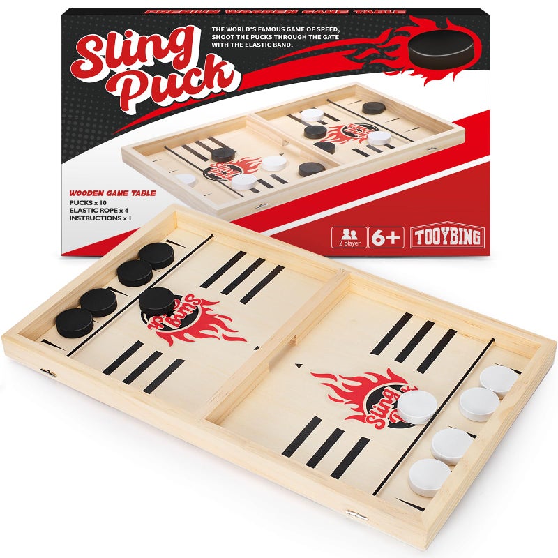 TooyBing Large Fast Classic Slingshot Puck Game Wooden Hockey Board Games for Family Night Table Game for Adults and Kids 2 Player Games for Ages 6 and Up Test Speed and Accuracy Air Hockey - Image 2