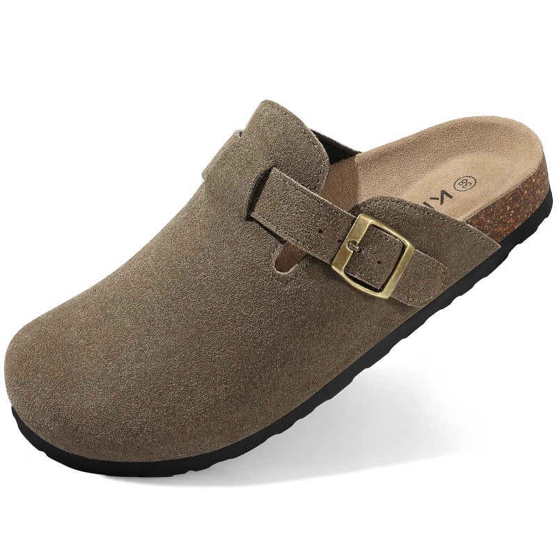 KIDMI Genuine Suede Clogs for Women Cork Footbed Sandals Leather Mules Potato Shoes with Arch Support Hickory 40 (Size 8.5) - Image 1