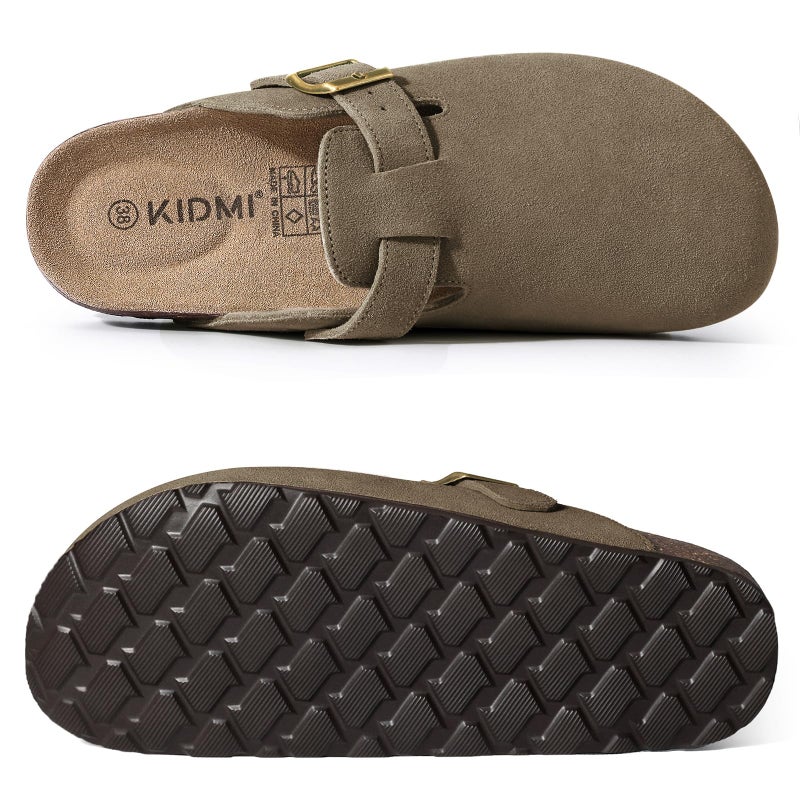 KIDMI Genuine Suede Clogs for Women Cork Footbed Sandals Leather Mules Potato Shoes with Arch Support Hickory 40 (Size 8.5) - Image 3