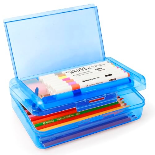 Nuozme Double Layer Large Capacity Pencil Box,Plastic Translucent Pencil Box, Hard Pencil Cases with Snap-Tight Lid for Pens, Pencils, School Supplies,Office Supplies,Medium-sized,1 Pack - Image 1