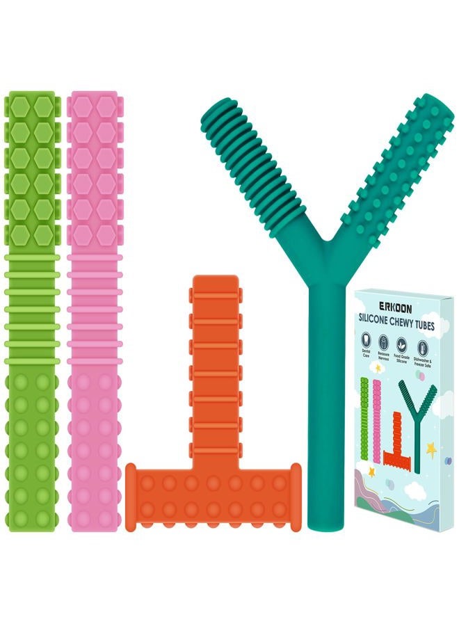 ERKOON Sensory Chew Toys for Autistic Children, 4 Pack Silicone Chewy Tube Oral Motor Tools for Sensory Kids with Autism, Biting, ADHD, SPD, Chewies with Special Needs, Teething Sticks Toys (4 Pack#1) - Image 1