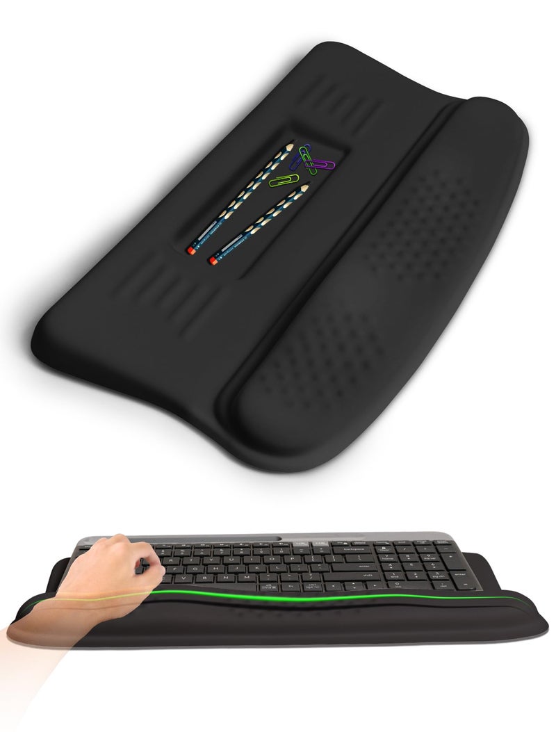 KUOSGM Ergonomic Wave Wrist Rest with Keyboard Stand, Cushioned Palm Rest, Comfortable Integrated Memory Foam for Natural Typing and Relieve Wrist Pain, Dark Night Black - Image 1