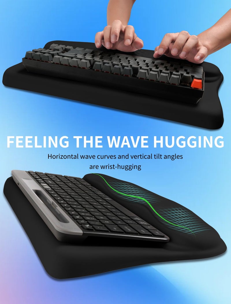 KUOSGM Ergonomic Wave Wrist Rest with Keyboard Stand, Cushioned Palm Rest, Comfortable Integrated Memory Foam for Natural Typing and Relieve Wrist Pain, Dark Night Black - Image 4