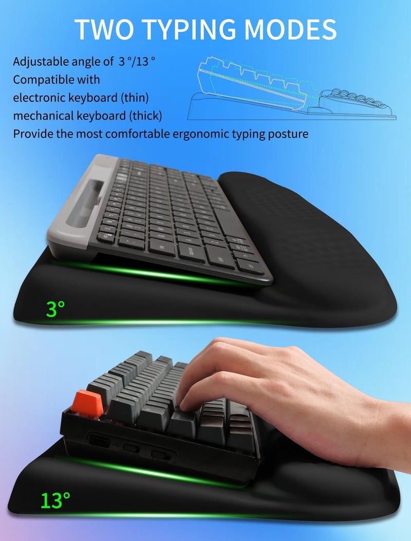 KUOSGM Ergonomic Wave Wrist Rest with Keyboard Stand, Cushioned Palm Rest, Comfortable Integrated Memory Foam for Natural Typing and Relieve Wrist Pain, Dark Night Black - Image 2
