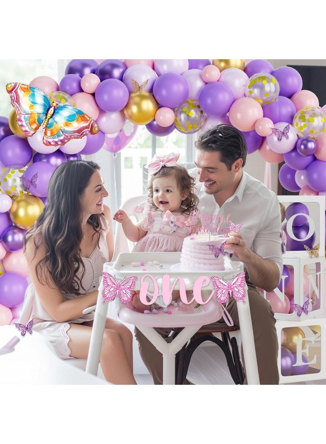 Hombae Butterfly 1St Birthday Decorations For Girl, 1St Birthday Decorations Girls, Butterfly First Themed Backdrop Balloon Banner Tablecloth Crown Poster Box For One Year Old Birthday Girl - Image 5
