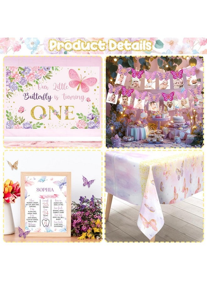 Hombae Butterfly 1St Birthday Decorations For Girl, 1St Birthday Decorations Girls, Butterfly First Themed Backdrop Balloon Banner Tablecloth Crown Poster Box For One Year Old Birthday Girl - Image 3