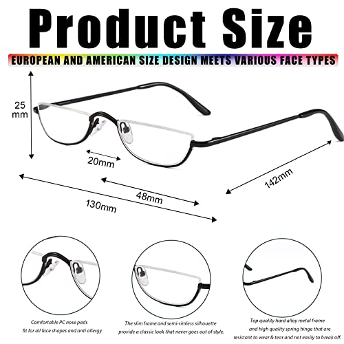 Viseng 2 Pairs Half Frame Reading Glasses for Women Men Slim Half Moon Lens Readers Metal Semi Rimless eyewear +2.25 - Image 4