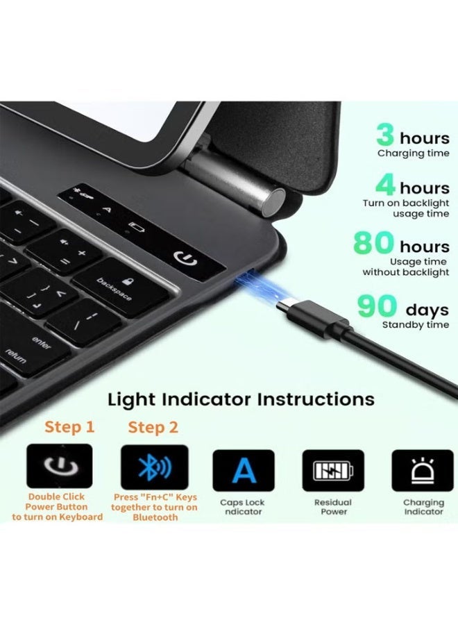 dida-cosmos Arabic English Magic Keyboard Case for iPad (A16) 11th 11 inch 2025/Keyboard Case for iPad 10th 10.9 inch 2022 with Magnetic Back Cover Smart Trackpad Backlit Keyboard for 2025 (A3354 A3355 A3356)/2022(A2696 A2757 A2777) - Image 2