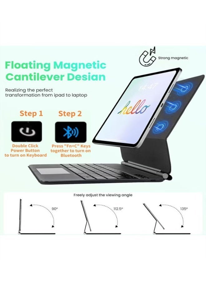 dida-cosmos Arabic English Magic Keyboard Case for iPad (A16) 11th 11 inch 2025/Keyboard Case for iPad 10th 10.9 inch 2022 with Magnetic Back Cover Smart Trackpad Backlit Keyboard for 2025 (A3354 A3355 A3356)/2022(A2696 A2757 A2777) - Image 4