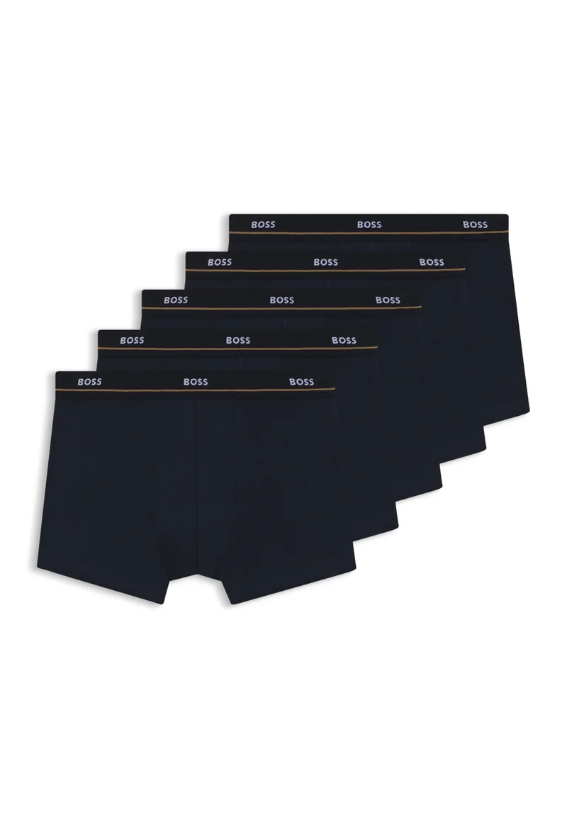BOSS Five-pack of stretch-cotton trunks with logo waistbands