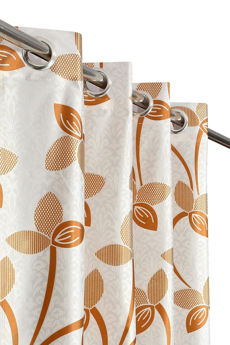 Yarnis Yarnis 9 feet Polyester LightFiltering 2 Floral Printed 1 Plain Eyelet Long Door Curtain Golden Color Combo Pack of 3 - Image 2