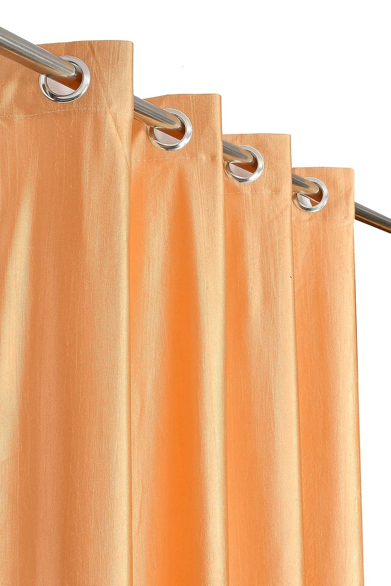 Yarnis Yarnis 9 feet Polyester LightFiltering 2 Floral Printed 1 Plain Eyelet Long Door Curtain Golden Color Combo Pack of 3 - Image 3