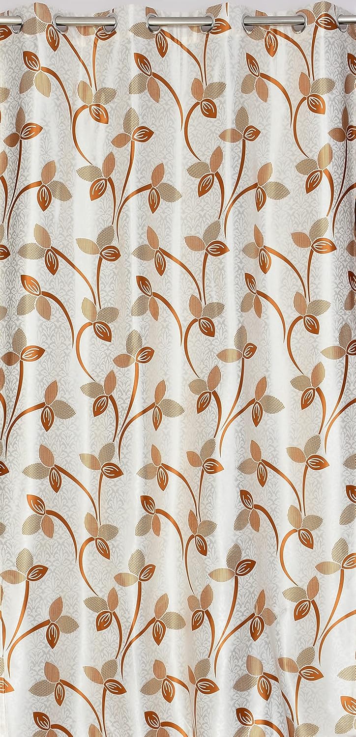 Yarnis Yarnis 9 feet Polyester LightFiltering 2 Floral Printed 1 Plain Eyelet Long Door Curtain Golden Color Combo Pack of 3 - Image 5