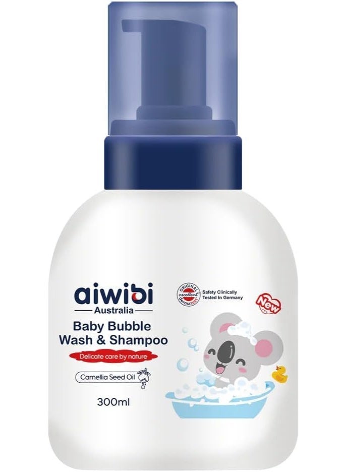 aiwibi Baby Bubble Wash & Shampoo 300ml, Gentle Baby Body Wash and Shampoo With Camellia Seed Oil For Hair & Skin - Image 1