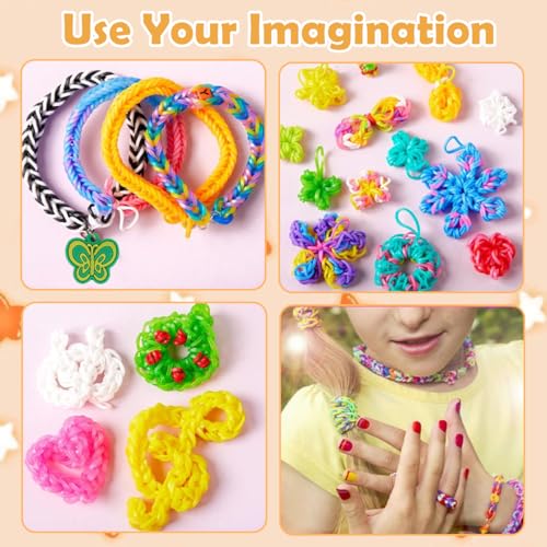 PATPAT® Loom Rubber Band Bracelet Making Kit, 13-Color Elastic Woven Rubber Bands Bracelet Making Set with Assorted Charms, DIY Jewelry Craft Set with Beads, Cords & Accessories for Kids and Adults - Image 5