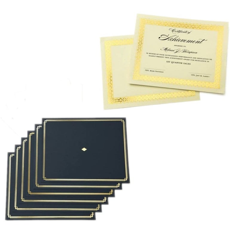 Gartner Studios Certificate Kit 60 Black Certificate Holders and 60 Gold Foil Certificate Papers Gold Foil Certificates and Black Certificate Holders Kit 54514
