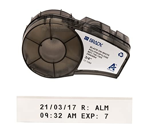 Brady Authentic (M21-750-7425) Chemical and Temp Resistant Label for Lab, Asset Tracking, and Datacom Labeling, Black on White- For M210, M210-LAB, M211, BMP21-PLUS and BMP21-LAB Printers, .75" W 21'L - Image 1