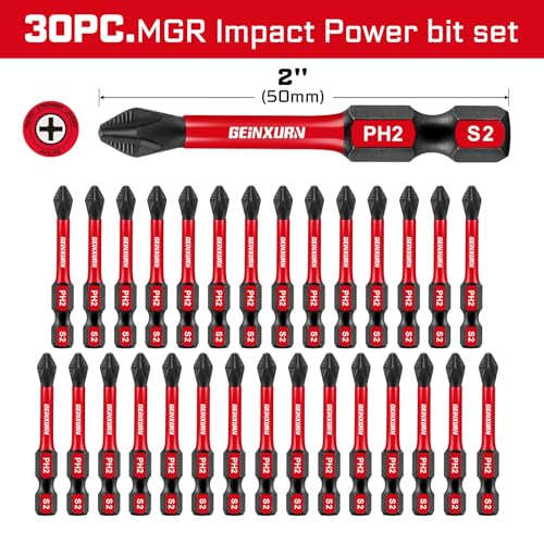 Geinxurn 30Pieces Magnetic 2 Phillips 2 in Hex AntiSlip Screwdriver Bits 14 Inch Hex Shank Impact Tough PH2 Cross Screwdriver Bits Set - Image 3