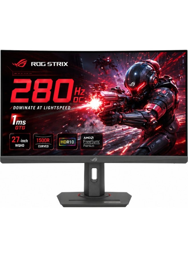 ROG Strix XG27WCMS 27" WQHD Fast VA Curved Gaming Monitor, 280Hz OC Refresh Rate, 1ms GTG, 1500R Curve, 95% DCI-P3, HDR10, VESA DisplayHDR 400, ELMB SYNC, AMD FreeSync Premium, HDMI 2.1, DisplayPort 1.4, DisplayWidget Center, VESA Mount, Anti-Glare, 90LM09Y1-B01370 Black
