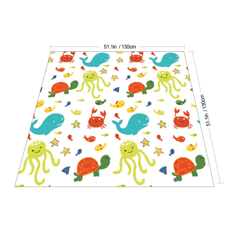 Womumon Splat Mat for Under Highchair/Arts/Crafts, WOMUMON Baby Reusable Waterproof Anti-Slip Floor Splash Mat, Portable Play Mat and Table Cover (51", Seaworld) - Image 2