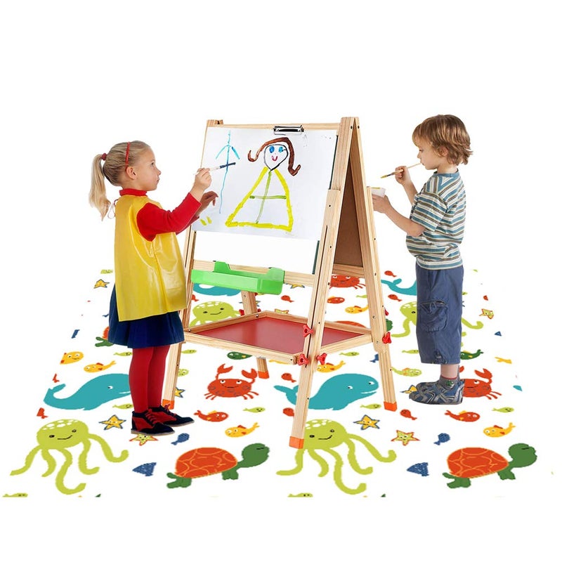 Womumon Splat Mat for Under Highchair/Arts/Crafts, WOMUMON Baby Reusable Waterproof Anti-Slip Floor Splash Mat, Portable Play Mat and Table Cover (51", Seaworld) - Image 5