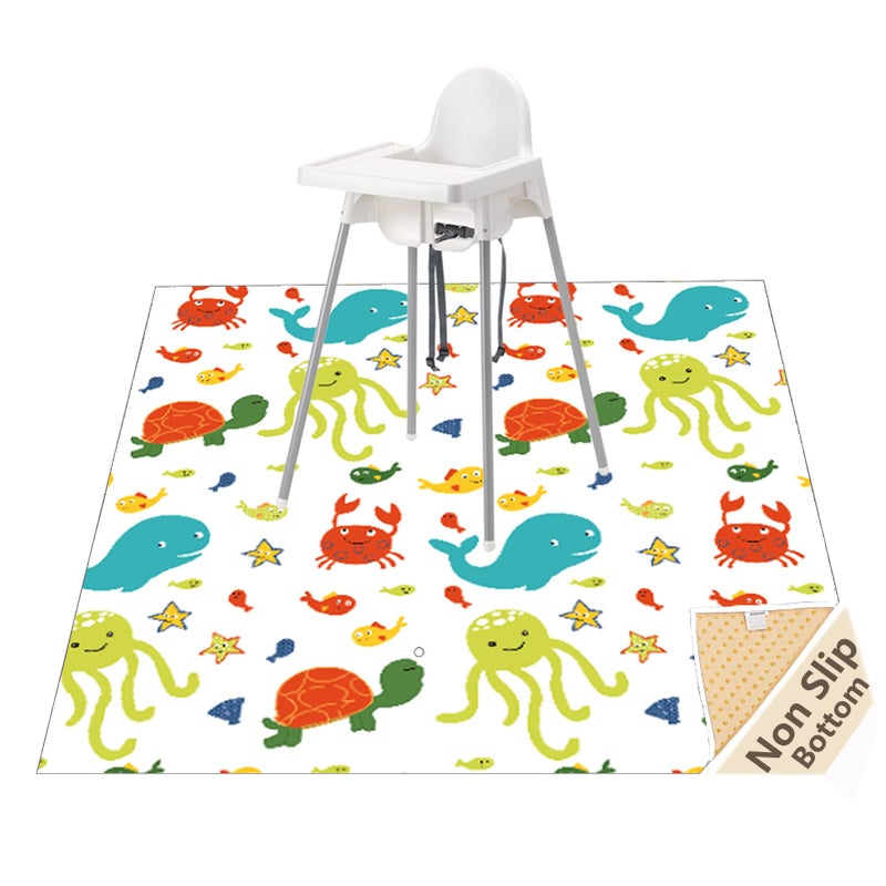 Womumon Splat Mat for Under Highchair/Arts/Crafts, WOMUMON Baby Reusable Waterproof Anti-Slip Floor Splash Mat, Portable Play Mat and Table Cover (51", Seaworld) - Image 1