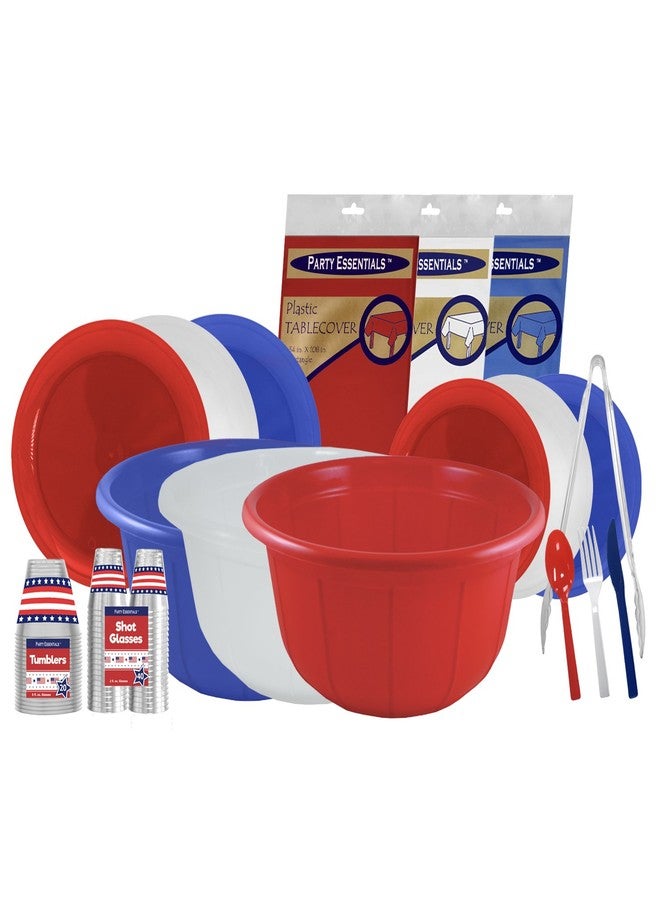Party Essentials Patriotic Assortment Disposable Hard Plastic Party Plates, Red/Clear/Blue, 6", 20-Count - Image 2