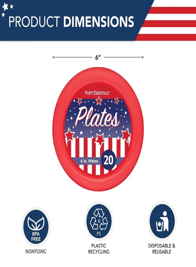 Party Essentials Patriotic Assortment Disposable Hard Plastic Party Plates, Red/Clear/Blue, 6", 20-Count - Image 4