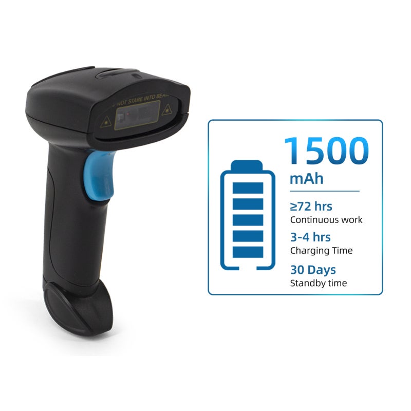 الماسح الضوئي للرموز الشريطية اللاسلكي: 2 في 1 منفذ USB لاسلكي 2.4G قابل للشحن والاستخدام، سرعة 200 مرة في الثانية عالية الدقة، تخزين بسعة 20000، مصنوع من بلاستيك ABS مقاوم للصدمات، لون أسود - ماسح ضوئي للرموز الشريطية أحادي البعد لأوراق الجرد في المستودع والتجزئة - Image 2