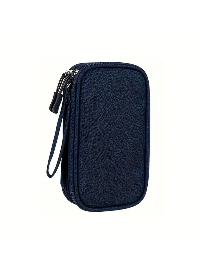 Blue Double Layer Electronics Organizer Bag Portable Charger Cable Storage Case - Image 1