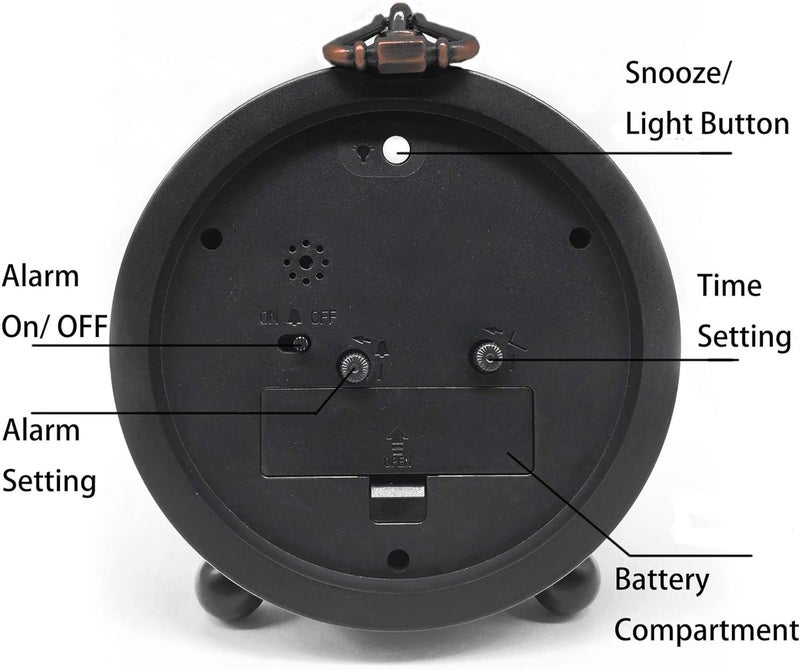 TooTa Vintage Retro Analog Alarm Clock, 4 inch Super Silent Non Ticking Small Clock with Night Light, Battery Operated, Simply Design, for Living Room, Bedroom, Bedside, Desk, Gift Clock (Arabic) - Image 5