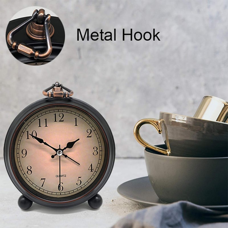 TooTa Vintage Retro Analog Alarm Clock, 4 inch Super Silent Non Ticking Small Clock with Night Light, Battery Operated, Simply Design, for Living Room, Bedroom, Bedside, Desk, Gift Clock (Arabic) - Image 3