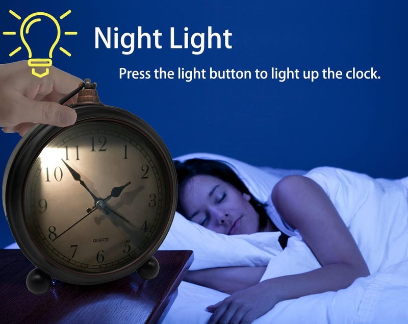 TooTa Vintage Retro Analog Alarm Clock, 4 inch Super Silent Non Ticking Small Clock with Night Light, Battery Operated, Simply Design, for Living Room, Bedroom, Bedside, Desk, Gift Clock (Arabic) - Image 4
