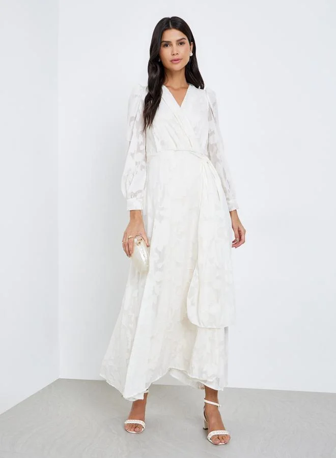 Styli All-Lace Balloon Sleeves Wrap Maxi Dress