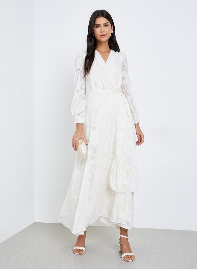 Styli All-Lace Balloon Sleeves Wrap Maxi Dress - Image 1