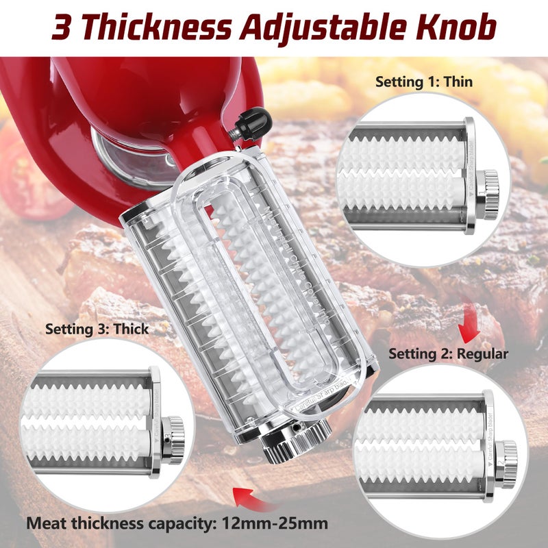 RAFBAR Meat Tenderizer Attachment for Kitchenaid Stand Mixers, 3 Adjustable Thickness, Meat Tenderizer Machine with Transparent Cover, Meat Cuber Accessories for Kitchen aid, Dishwasher Safe - Image 2