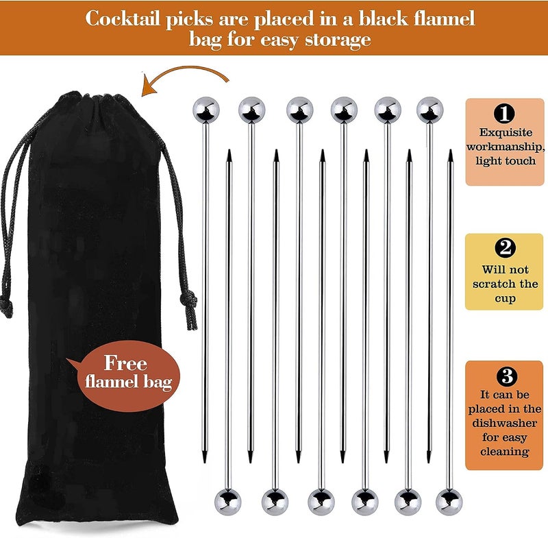 GDBY Metal Cocktail Picks for Drinks Stainless Steel，4.3 Inches Martini Olive Skewers，Fancy Bar Cocktail Toothpicks Drink Garnish Cocktail Skewers for Bloody Mary Appetizer Fruit 12PCS Silver - Image 4