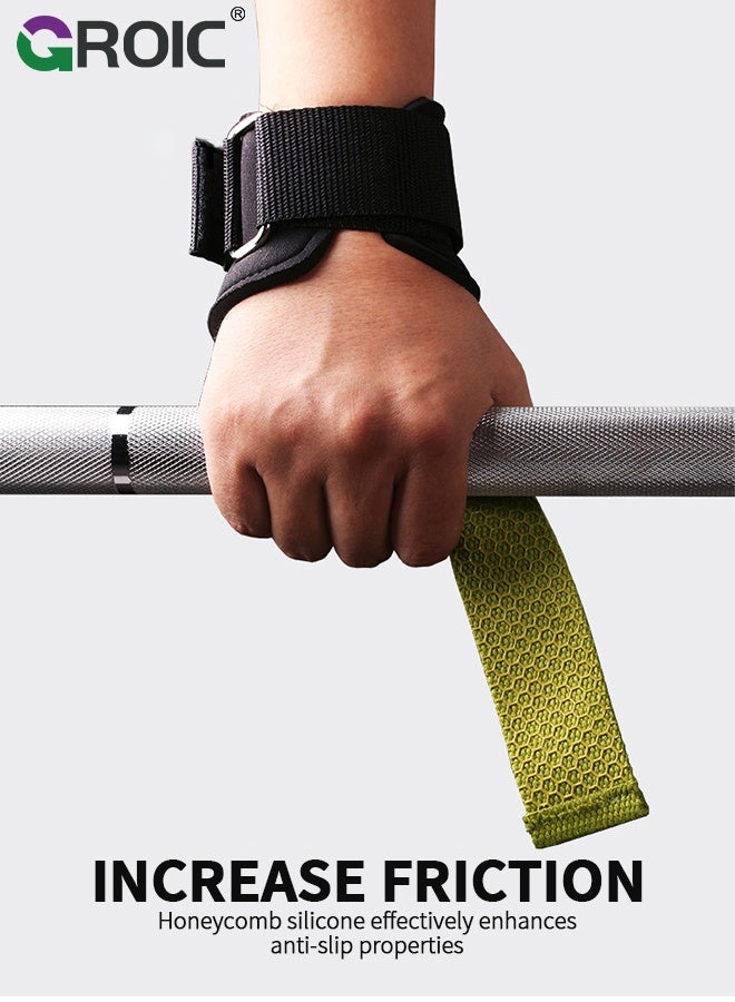 GROIC Weight Lifting Straps, Wrist Cushion, 2-Pack Green Polyester-Cotton Deadlift Straps, Non-Slip Palm Protection for Powerlifting, Strength Training and Pull-Ups, Lifting Wrist Wraps with Silicone Grip - Image 3