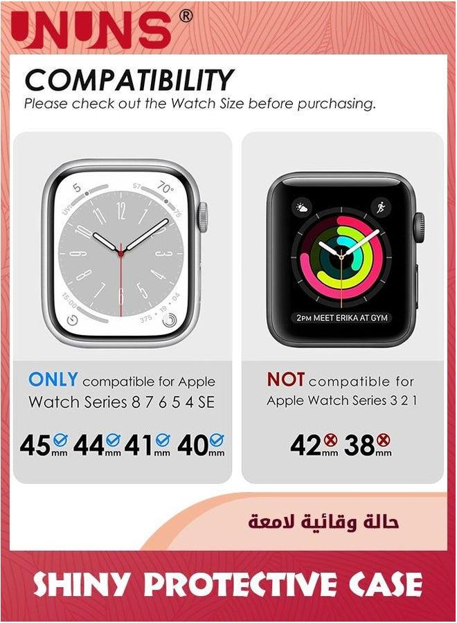 UNUNS 2-In-1 Bling Waterproof Case For iWatch Series SE 6 5 4 44mm,360 Protective PC Cover Front/Back With Tempered Glass Screen Protector,Double Rows Diamond Watch Women Girls,Black - Image 2