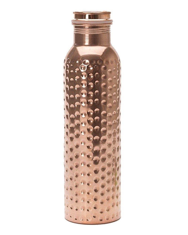 KC Pure Copper Designer Water Bottle With Leak Proof Protection, Ayurveda And Yoga Health Benefits. (1000Ml, Pack Of 1 Unit, Hammered Design) - Image 1
