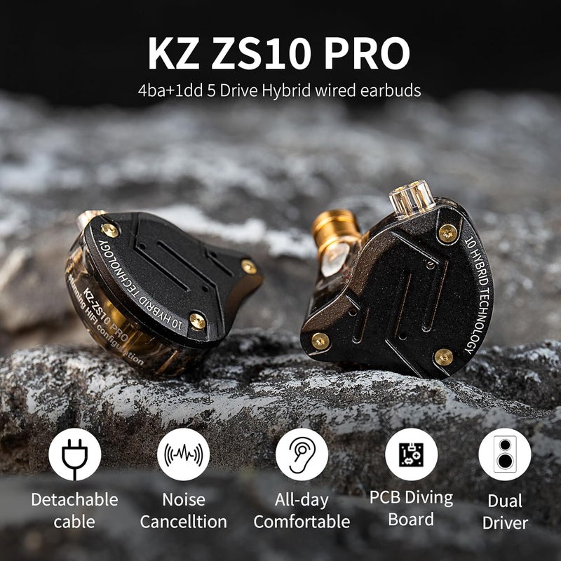 Kinboofi سماعة أذن مراقبة داخل الأذن KZ ZS10 Pro، 4BA 1DD سماعة رأس KZ متعددة المشغلات داخل الأذن IEM، سماعة أذن KZ، مراقبة على المسرح للمغني وعازف الجيتار والدرامز (ذهبي، بدون ميكروفون) - Image 2
