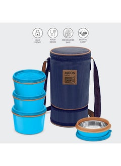 Milton MILTON Flexi 3+1 Lunch Box with Insulated Fabric Jacket, 4 Inner Stainless Steel Containers (180 ml, 320 ml, 320 ml, 450 ml), Microwave Safe & Leak-Proof Tiffin for Office, School, College, Blue  - Image 2