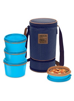 Milton MILTON Flexi 3+1 Lunch Box with Insulated Fabric Jacket, 4 Inner Stainless Steel Containers (180 ml, 320 ml, 320 ml, 450 ml), Microwave Safe & Leak-Proof Tiffin for Office, School, College, Blue  - Image 1