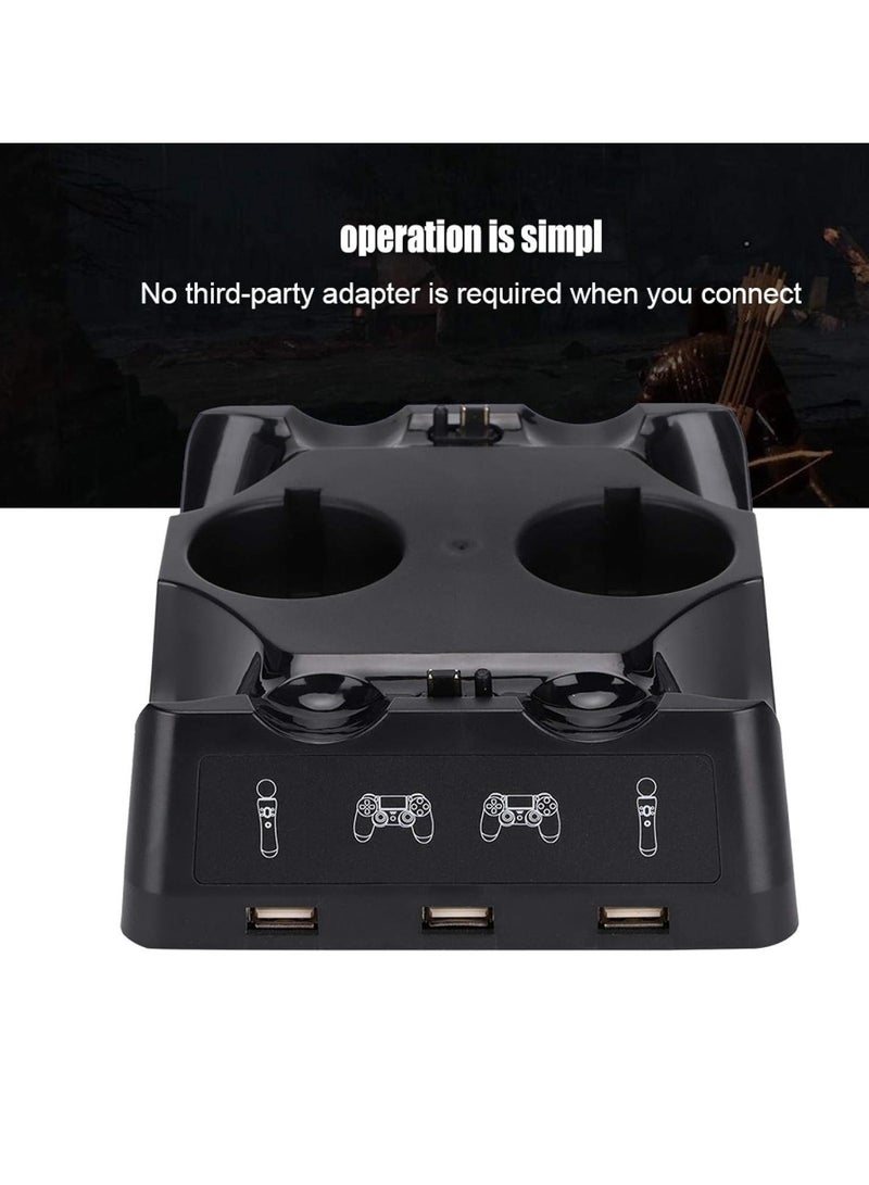 PS4 Controller Charging Station, PS4 Move Controller Charging Station with LED Display and 3 Front USB Ports, 4-in-1 Controller Charging Station for PS4/Pro/PS4 Slim/VR Move Motion Controllers