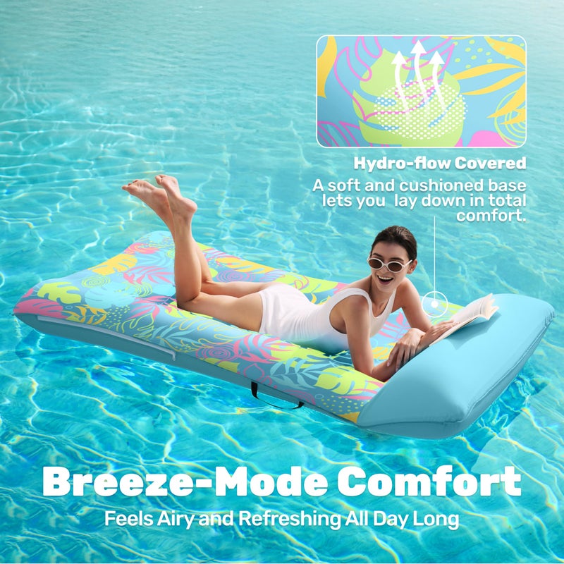 SLOOSH Inflatable Pool Floats Raft - XL Fabric Covered Pool Mat Lounger Floaties for Adults, Ultra Comfort Inflatable Water Float with Headrest for Beach Lake Swimming Pool 68"X34" (Light Blue) - Image 3